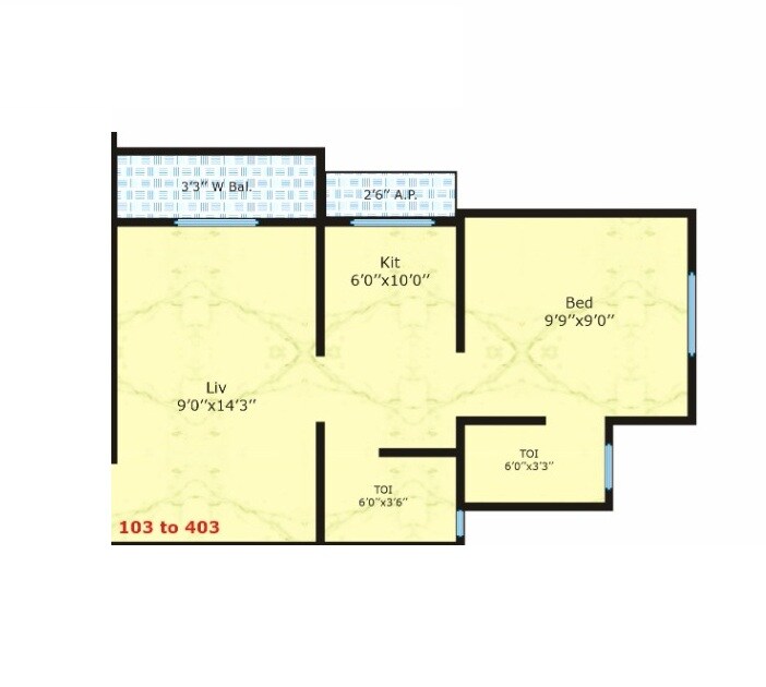 Floor plan of 1 BHK 342 Sq. Ft. Apartment in Shree Heights, Palghar