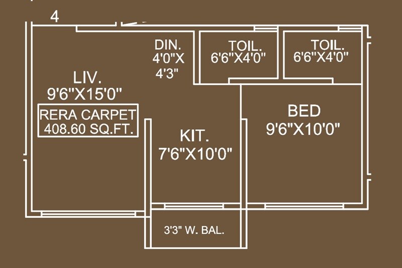 Floor plan of 1 BHK 345 Sq. Ft. Apartment in Shree Krishna Bhoomi, Palghar