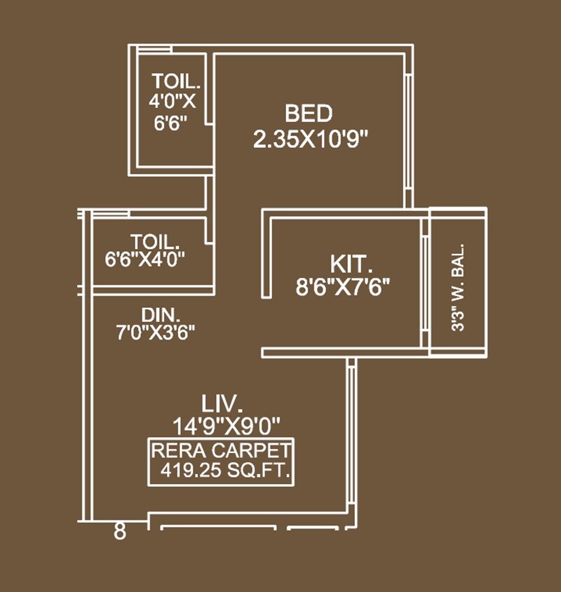 Floor plan of 1 BHK 419 Sq. Ft. Apartment in Shree Krishna Bhoomi, Palghar