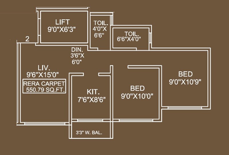 Floor plan of 2 BHK 485 Sq. Ft. Apartment in Shree Krishna Bhoomi, Palghar
