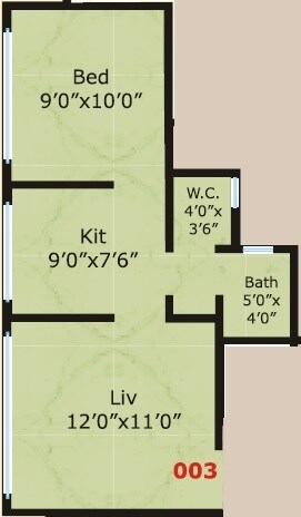 Floor plan of 1 BHK 285 Sq. Ft. Apartment in Shree Krishna Nirvana Eco Homes, Palghar