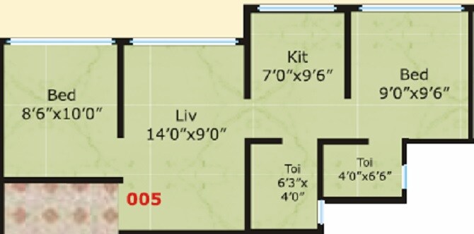 Floor plan of 2 BHK 408 Sq. Ft. Apartment in Shree Krishna Nirvana Eco Homes, Palghar