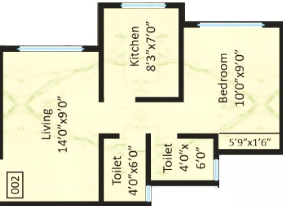 Floor plan of 1 BHK 380 Sq. Ft. Apartment in Shree Kurlai Complex, Palghar