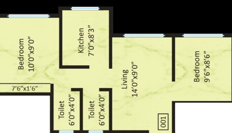 Floor plan of 2 BHK 456 Sq. Ft. Apartment in Shree Kurlai Complex, Palghar