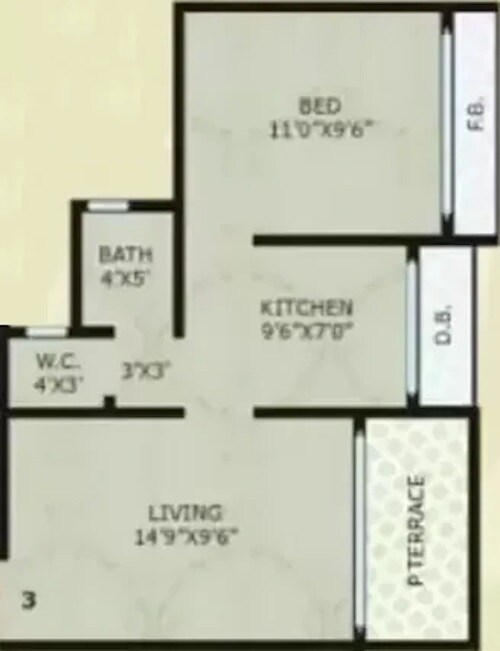 Floor plan of 1 BHK 339 Sq. Ft. Apartment in Shree Laxmi Durga Nagar Complex, Palghar