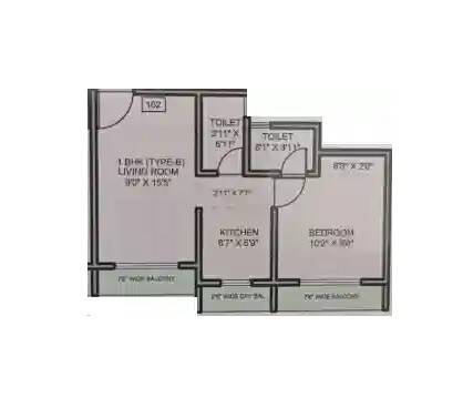 Floor plan of 1 BHK 378 Sq. Ft. Apartment in Shree Laxmi Tower, Palghar