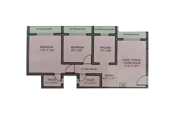 Floor plan of 2 BHK 524 Sq. Ft. Apartment in Shree Laxmi Tower, Palghar
