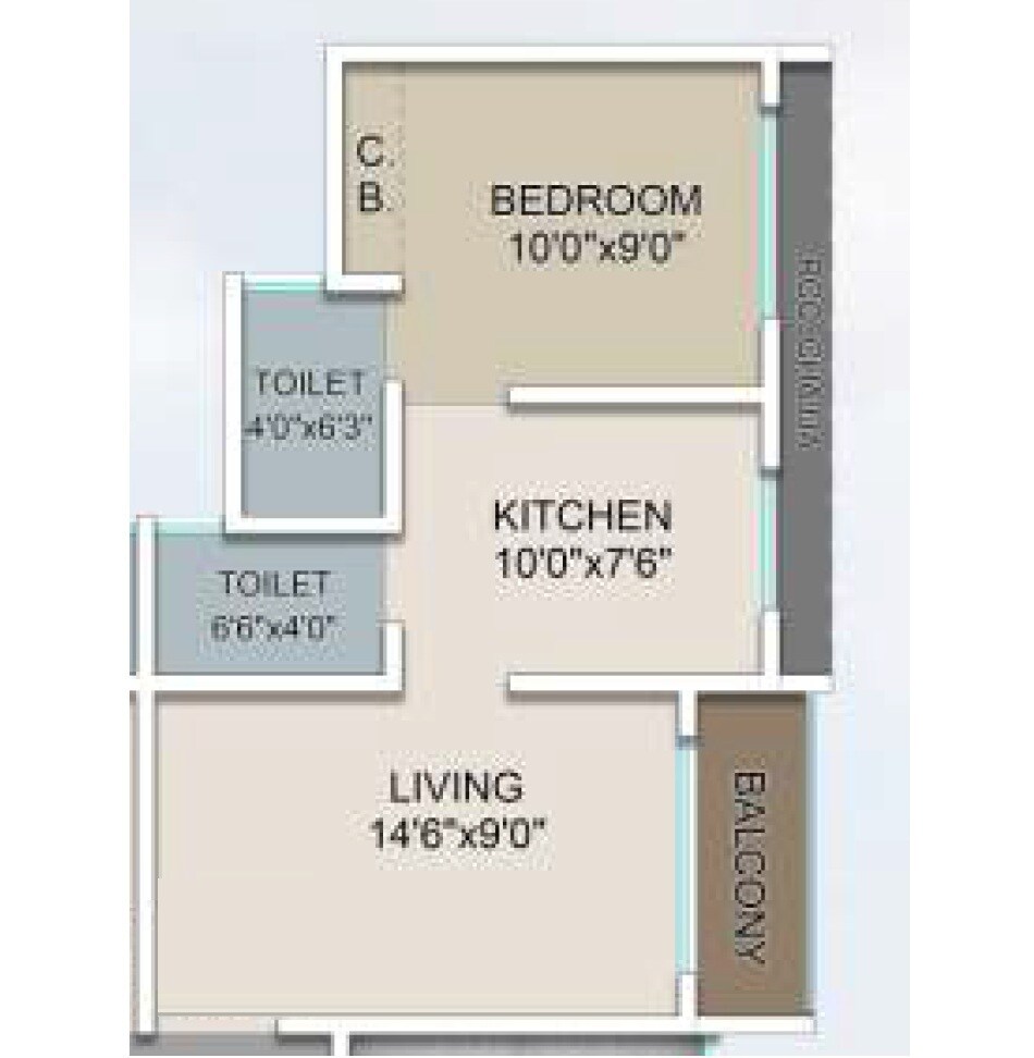 Floor plan of 1 BHK 398 Sq. Ft. Apartment in Shree Mahavir Enclave, Palghar