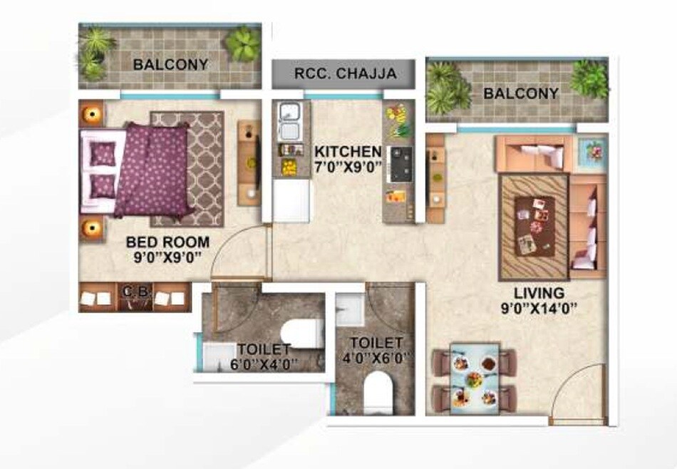 Floor plan of 1 BHK 410 Sq. Ft. Apartment in Shree Mahavir Enclave, Palghar