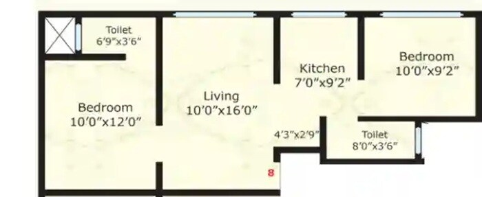 Floor plan of 2 BHK 459 Sq. Ft. Apartment in Shree Nilemore Ganesh CHS, Palghar