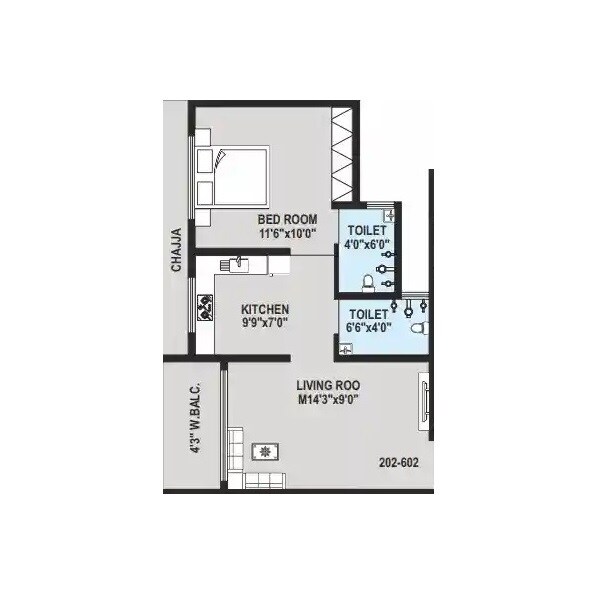 Floor plan of 1 BHK 295 Sq. Ft. Apartment in Shree Nirman Nikunj CHS, Palghar