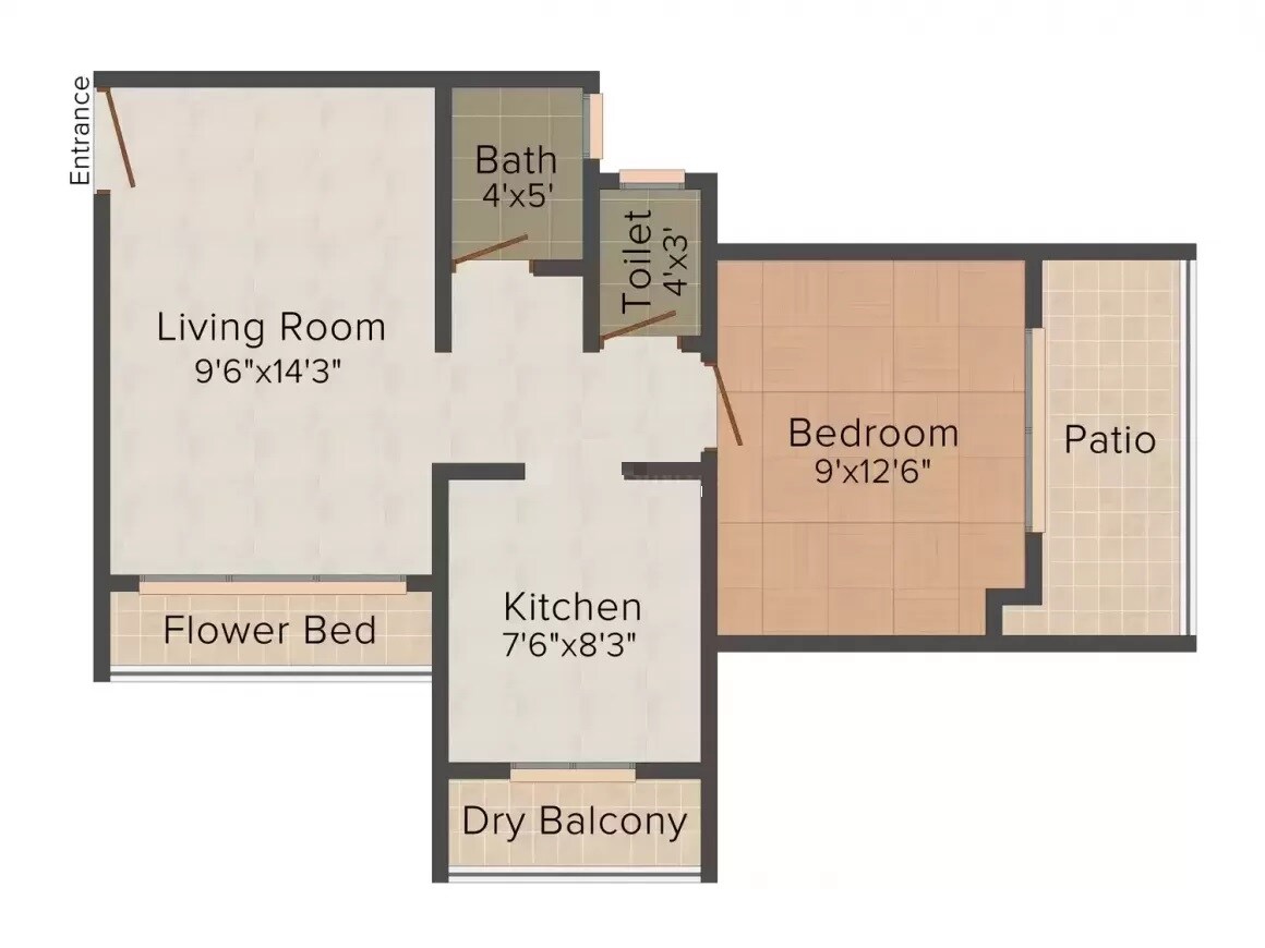 Floor plan of 1 BHK 354 Sq. Ft. Apartment in Shree Nityananda Heights, Palghar