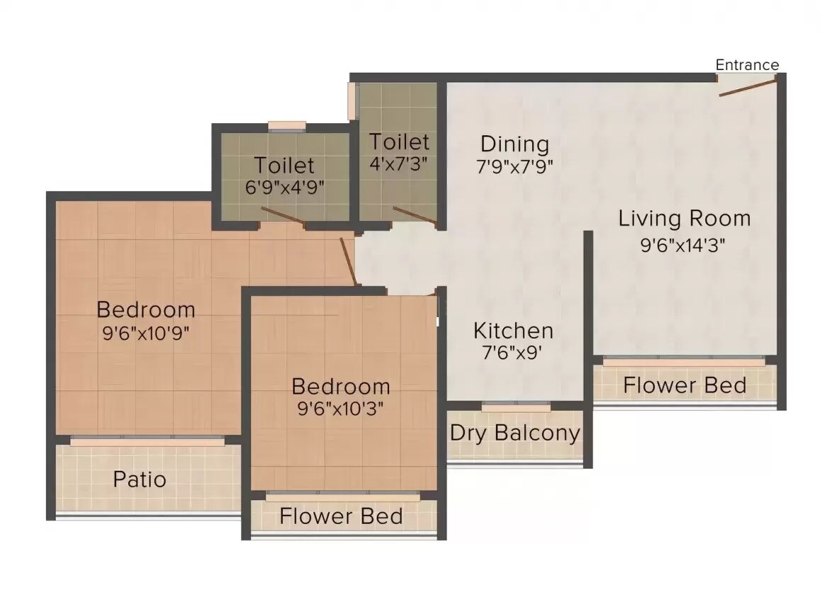 Floor plan of 2 BHK 447 Sq. Ft. Apartment in Shree Nityananda Heights, Palghar