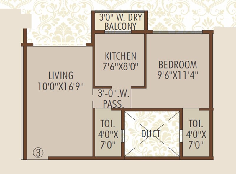 Floor plan of 1 BHK 432 Sq. Ft. Apartment in Shree Ostwal Emperial, Palghar