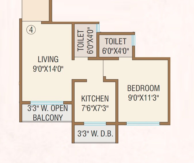 Floor plan of 1 BHK 422 Sq. Ft. Apartment in Shree Ostwal Palace, Palghar