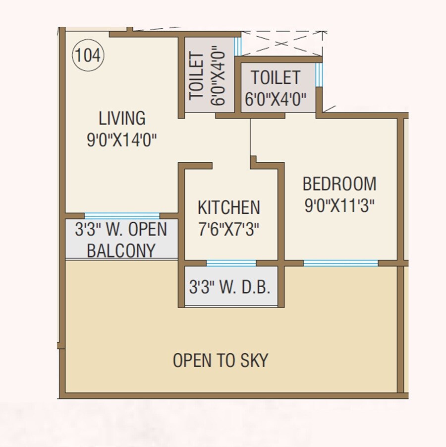 Floor plan of 1 BHK 478 Sq. Ft. Apartment in Shree Ostwal Palace, Palghar
