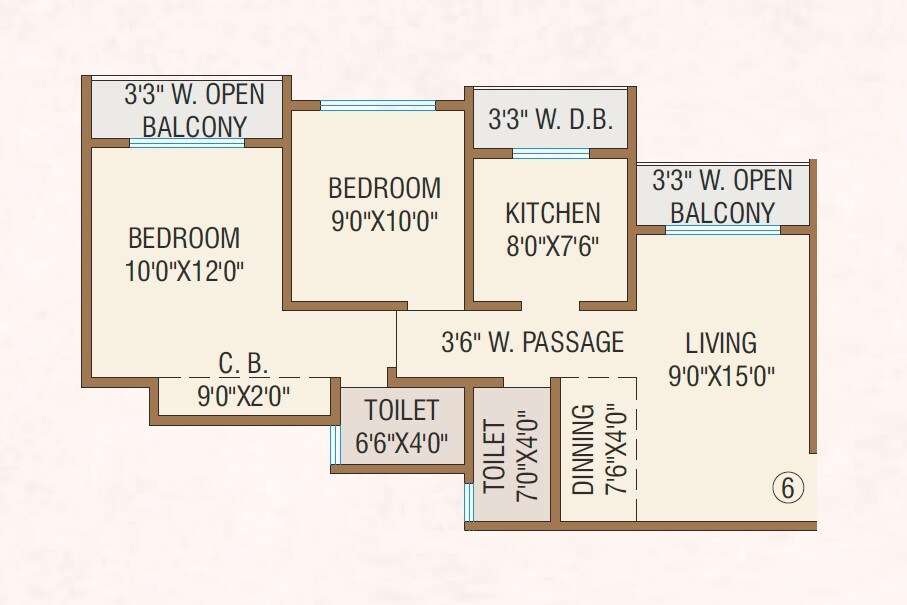 Floor plan of 2 BHK 599 Sq. Ft. Apartment in Shree Ostwal Palace, Palghar