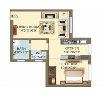 Floor plan of 1 BHK 366 Sq. Ft. Apartment in Shree Ostwal Village, Palghar