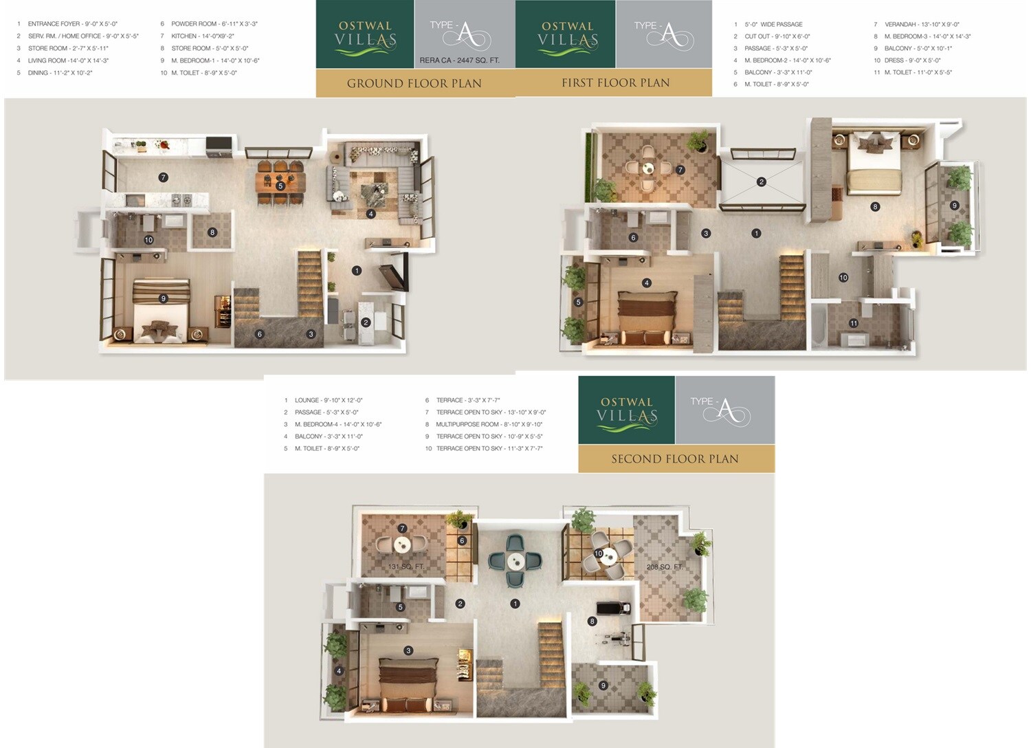 Floor plan of 4 BHK 2447 Sq. Ft. Villa in Shree Ostwal Villas, Palghar
