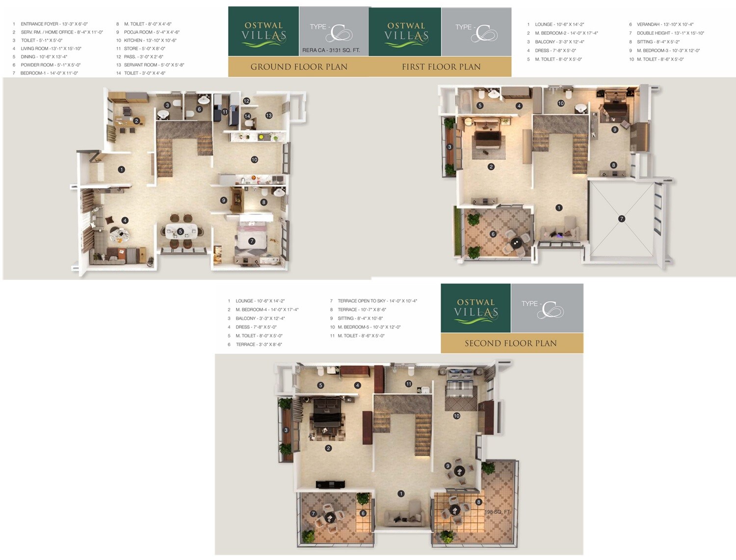 Floor plan of 5 BHK 3131 Sq. Ft. Villa in Shree Ostwal Villas, Palghar