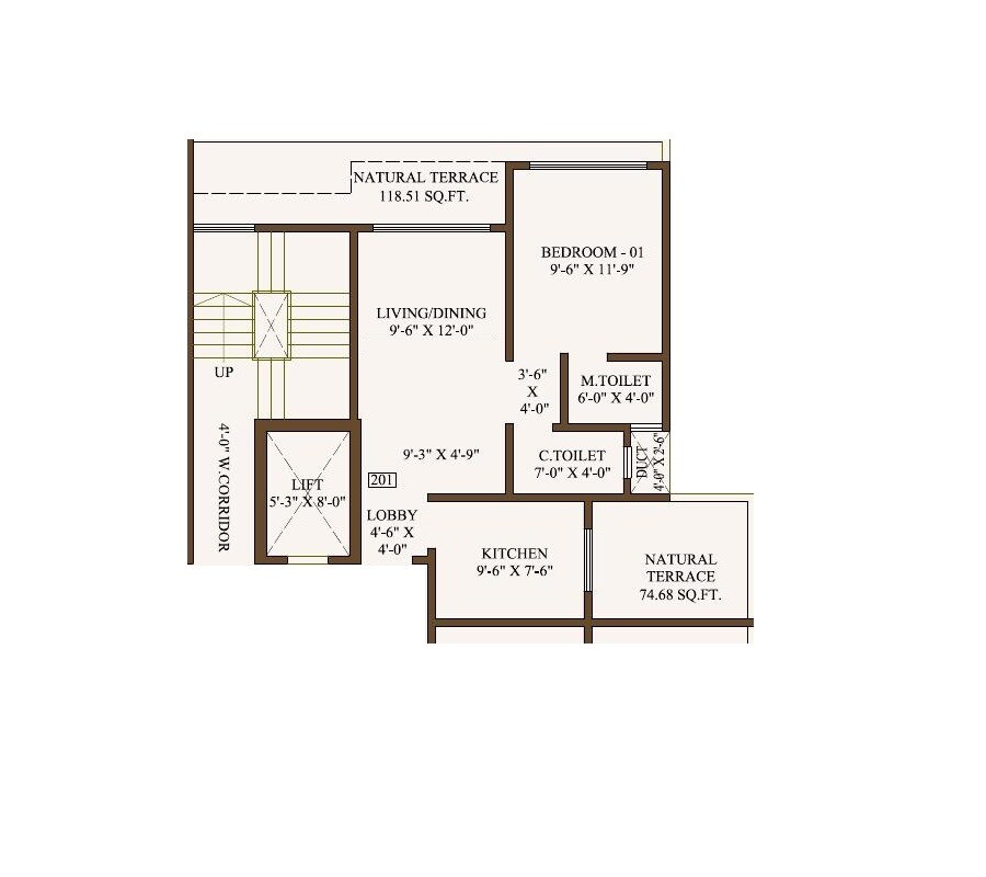 Floor plan of 1 BHK 427 Sq. Ft. Apartment in Shree Ostwal Woods, Palghar