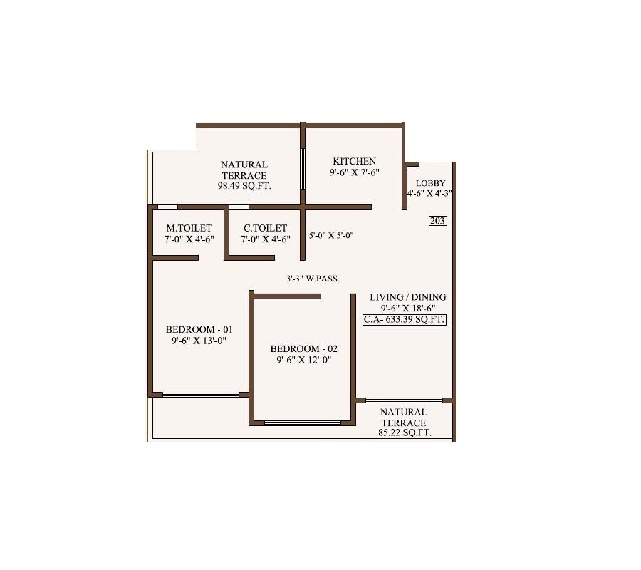 2 BHK 632 Sq. Ft. Apartment