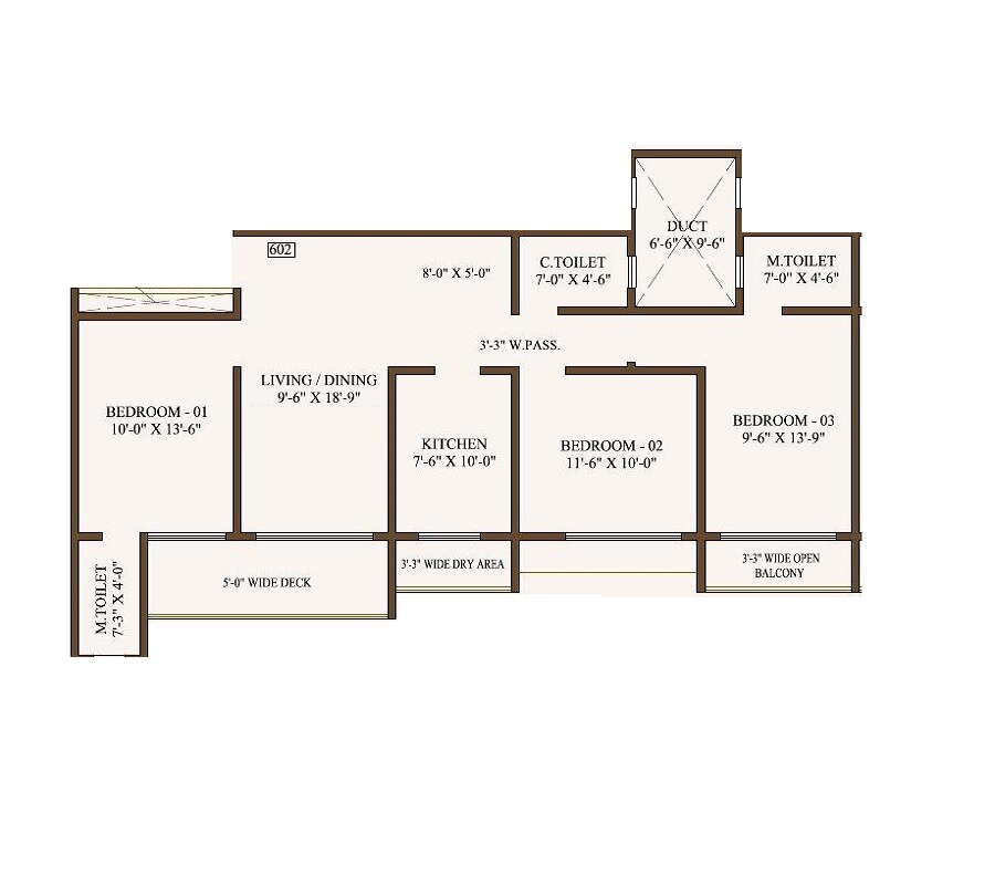 3 BHK 786 Sq. Ft. Apartment
