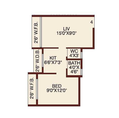 Floor plan of 1 BHK 362 Sq. Ft. Apartment in Shree Ram Realty Heights, Palghar