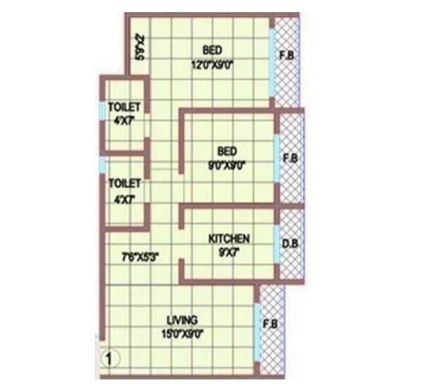 Floor plan of 2 BHK 555 Sq. Ft. Apartment in Shree Shakun Greens, Palghar