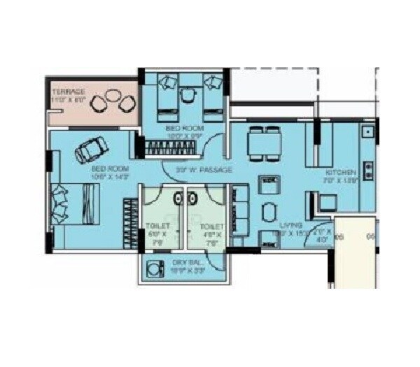 Floor plan of 2 BHK 589 Sq. Ft. Apartment in Shree Siddhi Heights, Palghar