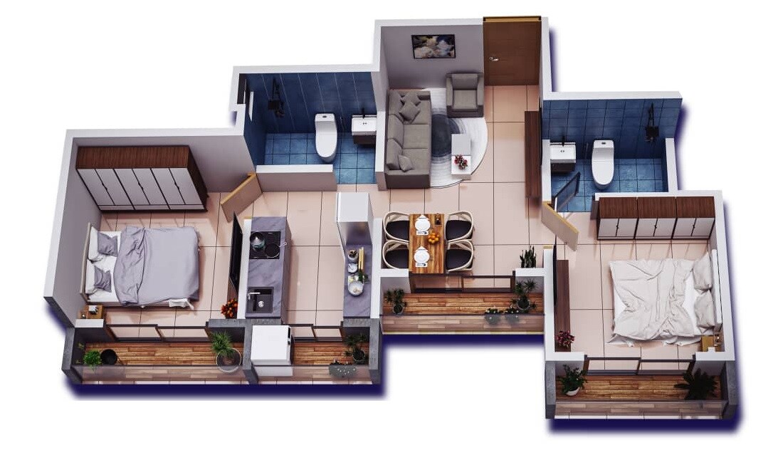 Floor plan of 2 BHK 406 Sq. Ft. Apartment in Shree Super Homes, Palghar