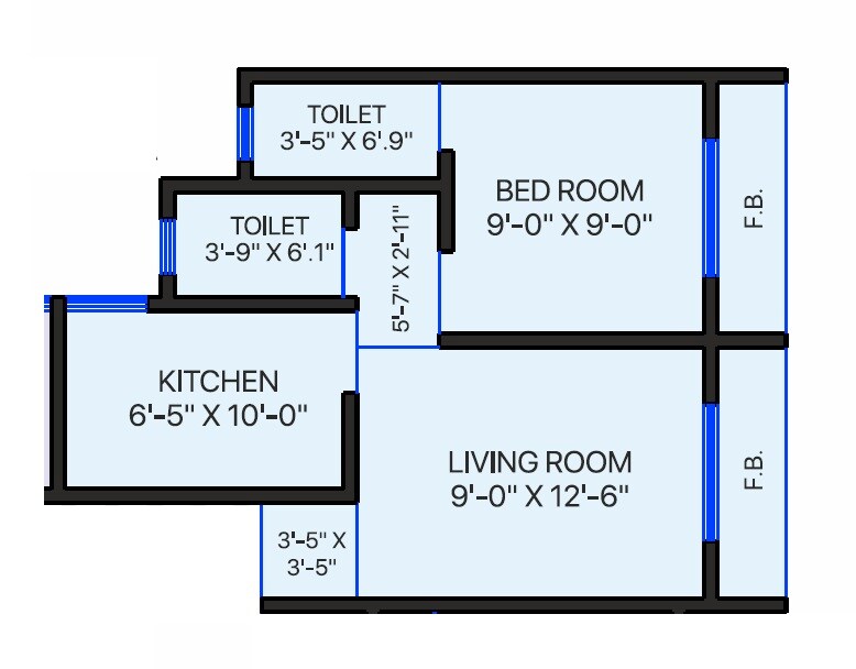 Floor plan of 1 BHK 300 Sq. Ft. Apartment in Shree Umrale Varsha CHS, Palghar