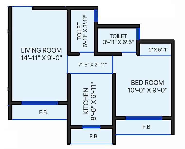 Floor plan of 1 BHK 390 Sq. Ft. Apartment in Shree Umrale Varsha CHS, Palghar