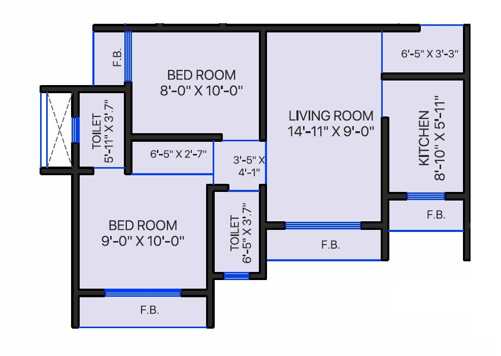Floor plan of 2 BHK 472 Sq. Ft. Apartment in Shree Umrale Varsha CHS, Palghar