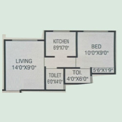 Floor plan of 1 BHK 350 Sq. Ft. Apartment in Shreenath Parasnath Nagari, Palghar