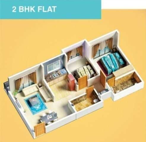 Floor plan of 2 BHK 419 Sq. Ft. Apartment in Shreenath Parasnath Township, Palghar
