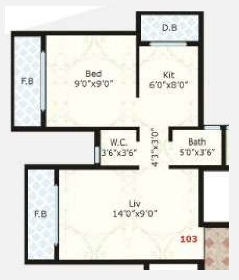 Floor plan of 1 BHK 305 Sq. Ft. Apartment in Shreenathji Angel, Palghar