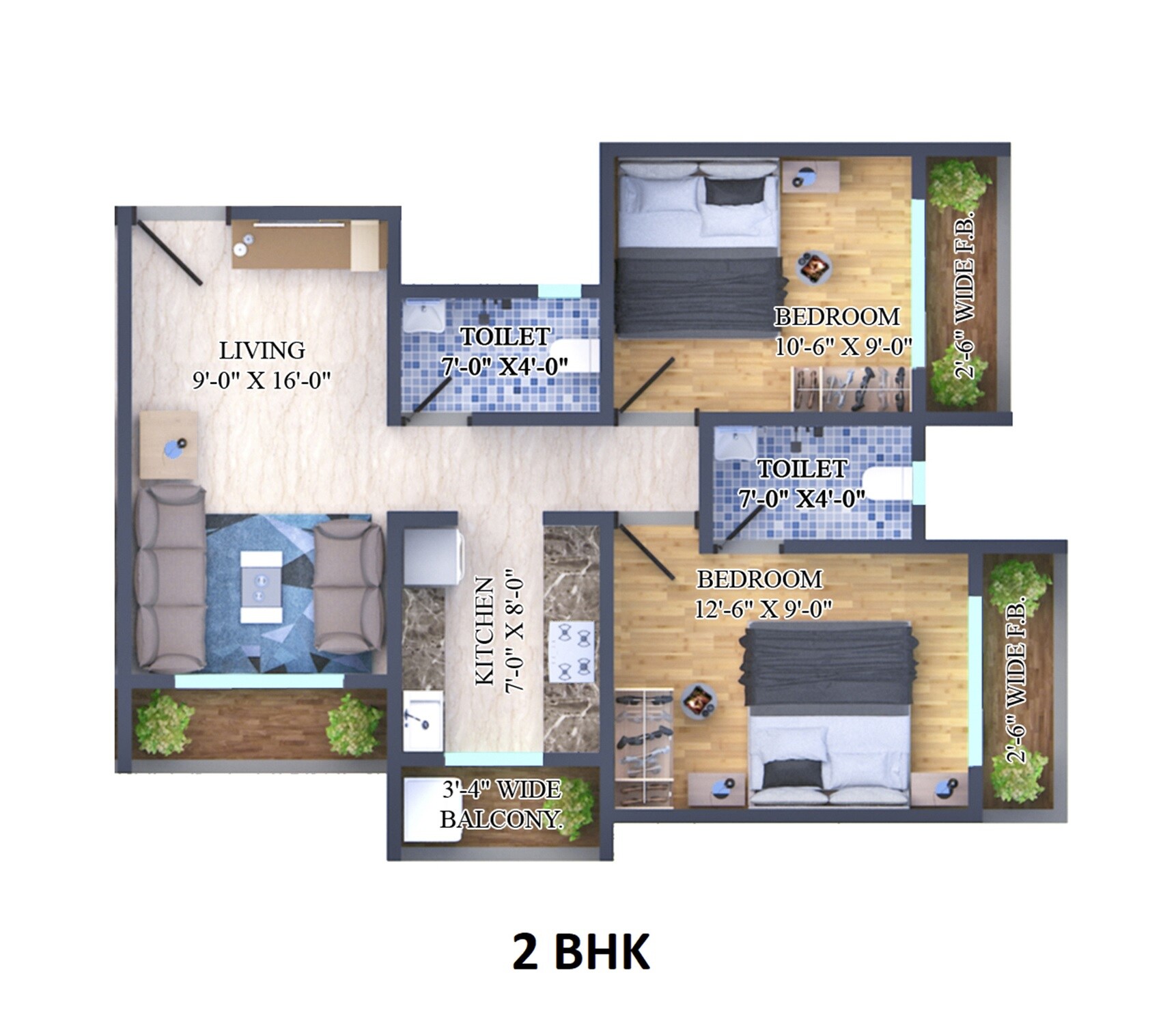 Floor plan of 2 BHK 669 Sq. Ft. Apartment in Shrehit Emerald Woods, Palghar