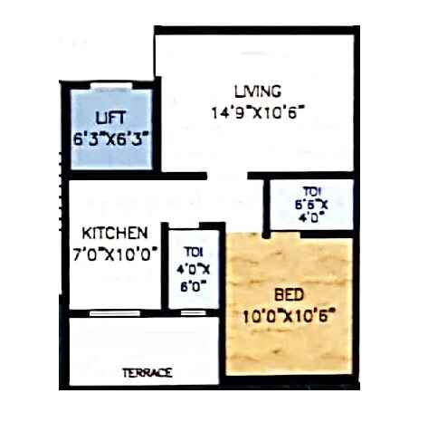 Floor plan of 1 BHK 343 Sq. Ft. Apartment in Rishabh Vatsalya Vihar, Palghar