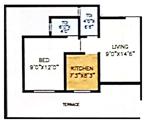 Floor plan of 1 BHK 416 Sq. Ft. Apartment in Rishabh Vatsalya Vihar, Palghar