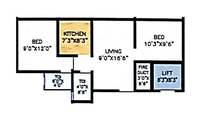 Floor plan of 2 BHK 470 Sq. Ft. Apartment in Rishabh Vatsalya Vihar, Palghar