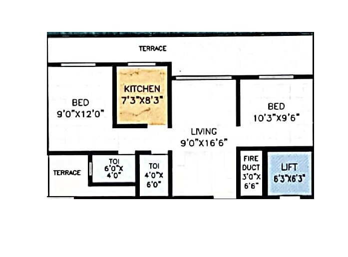 Floor plan of 2 BHK 495 Sq. Ft. Apartment in Rishabh Vatsalya Vihar, Palghar