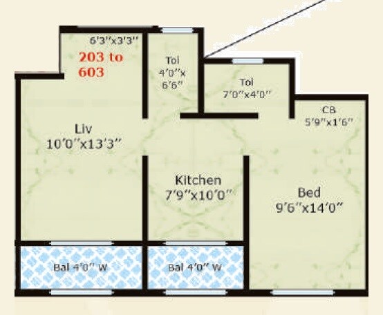 Floor plan of 1 BHK 515 Sq. Ft. Apartment in Shrijee Dajiba Heights, Palghar