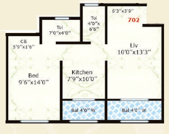Floor plan of 1 BHK 529 Sq. Ft. Apartment in Shrijee Dajiba Heights, Palghar