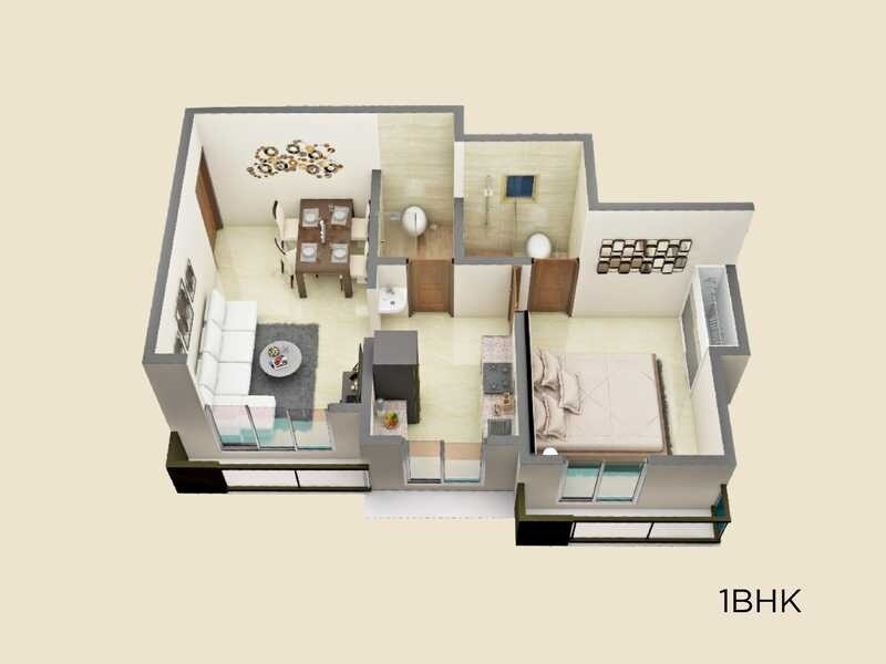 Floor plan of 1 BHK 404 Sq. Ft. Apartment in Shrijee Madhav Vatika, Palghar