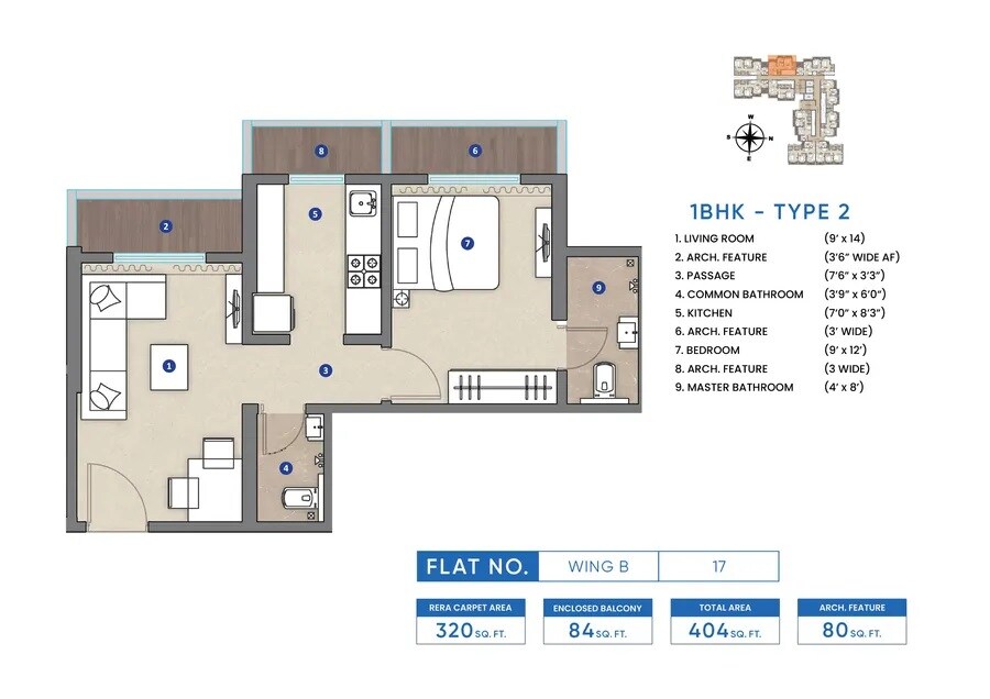Floor plan of 1 BHK 320 Sq. Ft. Apartment in Shripal Sattva, Palghar