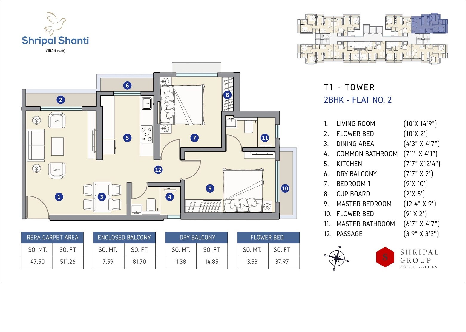 Floor plan of 2 BHK 511 Sq. Ft. Apartment in Shripal Shanti, Palghar