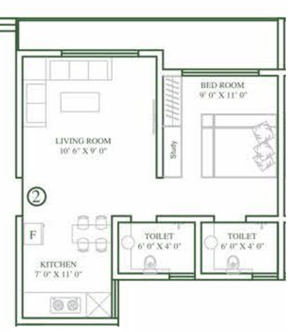 Floor plan of 1 BHK 336 Sq. Ft. Apartment in Shyam Sagar Spring Field, Palghar