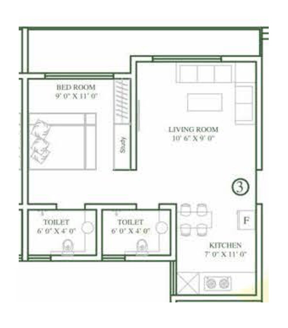 Floor plan of 1 BHK 354 Sq. Ft. Apartment in Shyam Sagar Spring Field, Palghar