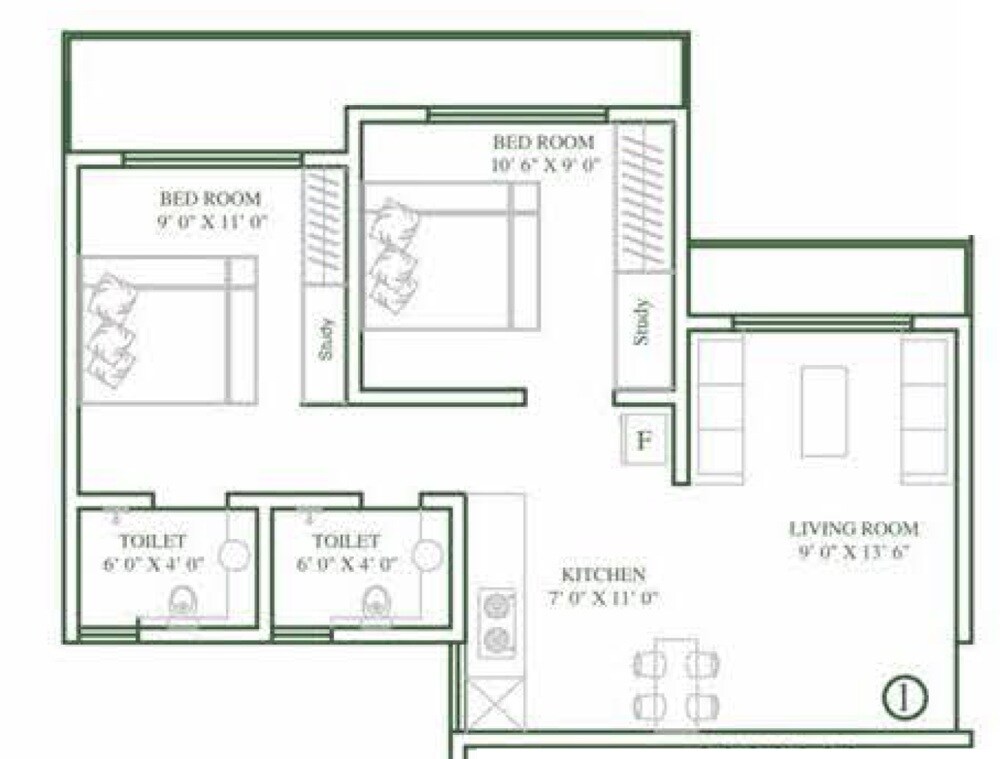 Floor plan of 2 BHK 458 Sq. Ft. Apartment in Shyam Sagar Spring Field, Palghar